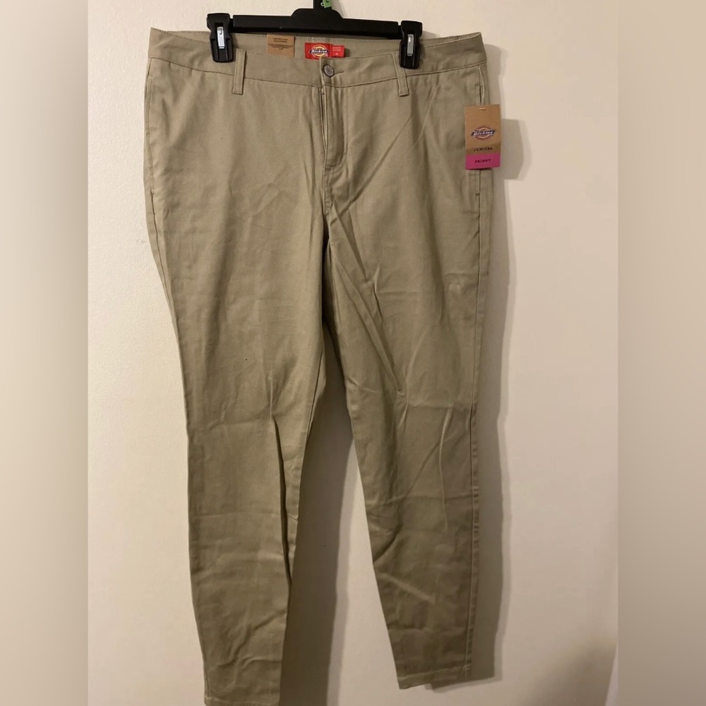 Dickies Womens Khaki Skinny 4 Pocket Stretch Twill Pants Juniors Size 14 HH874SK